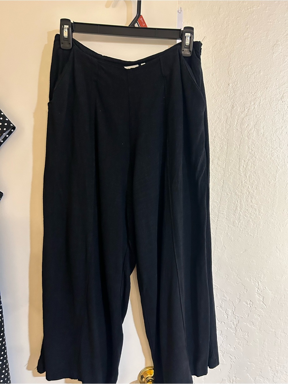 💜3 for $25💜Good Luck Gem Black Wide-Leg Trousers, cotton/flax linen blend